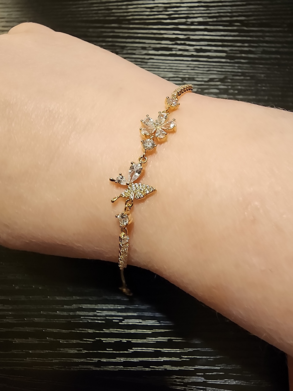 Gold Crystal Butterfly & Flower Bracelet - Women Jewelry